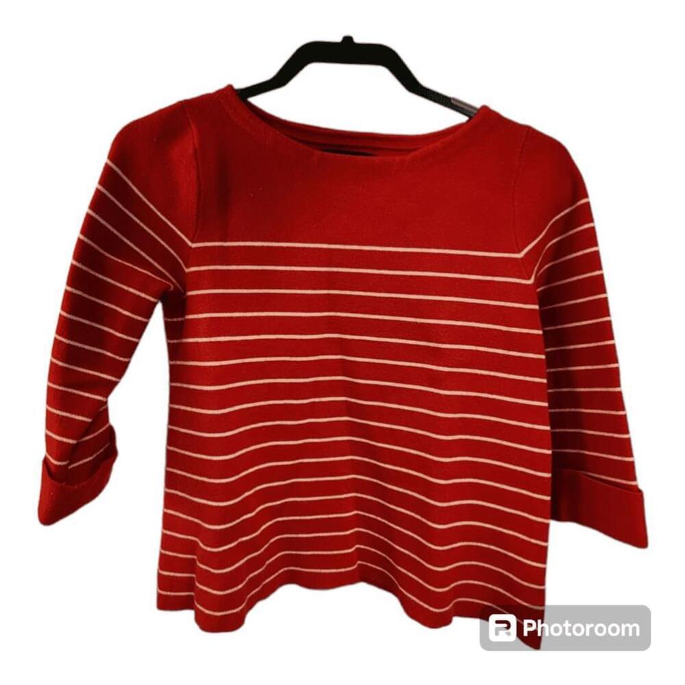 Women's Tahari Red Striped Boat Neck 3/4 Sleeve Sweater - Size M